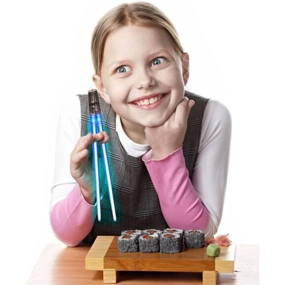 Light Sabert Chop Sticks LED Glowing Reusable Sushi Noodles Chinese Blue - Picture 3 of 7